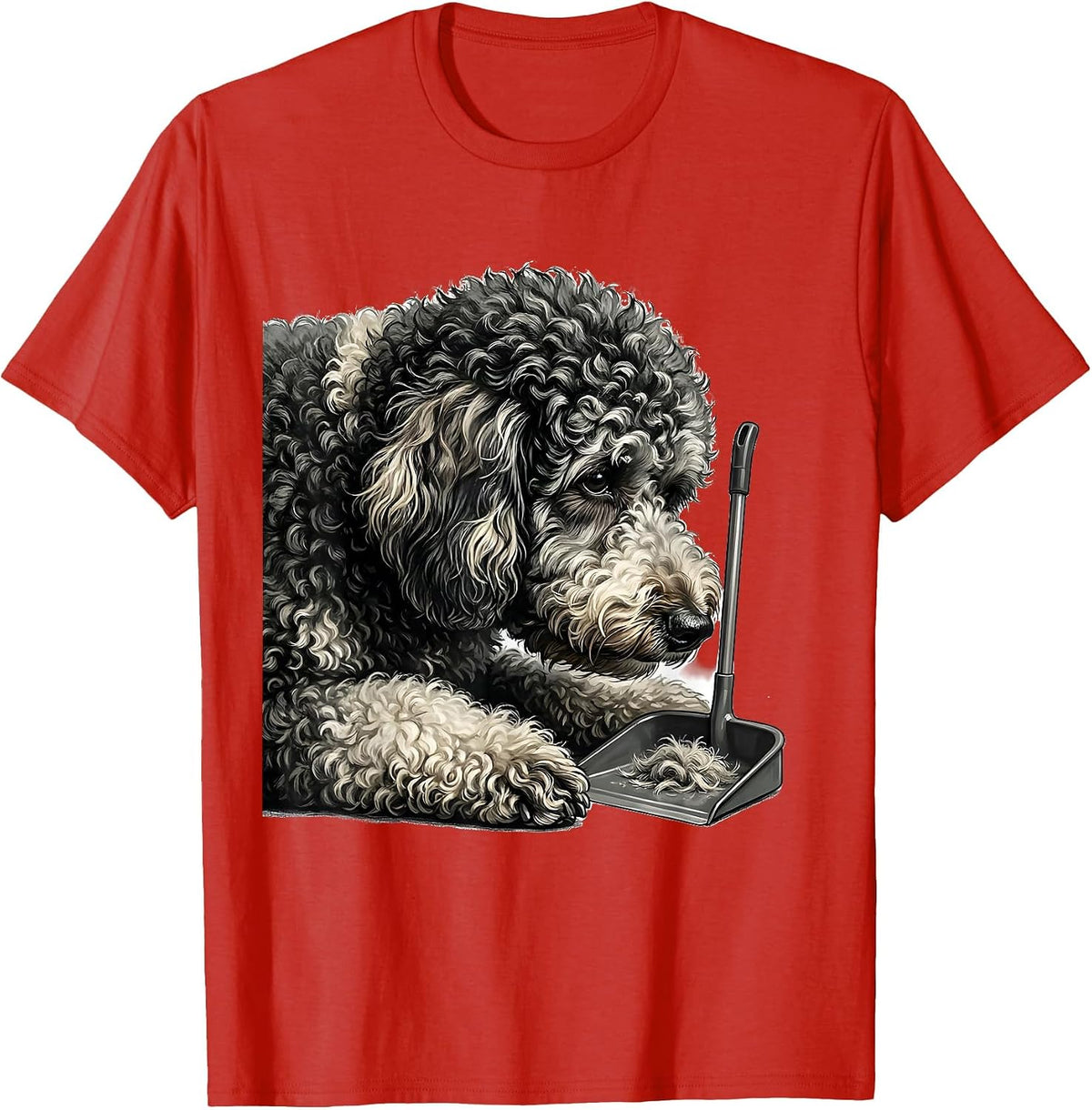 Men's Sheepadoodle Coat Dustpan Humor Dog Owner Gift T-Shirt - Red