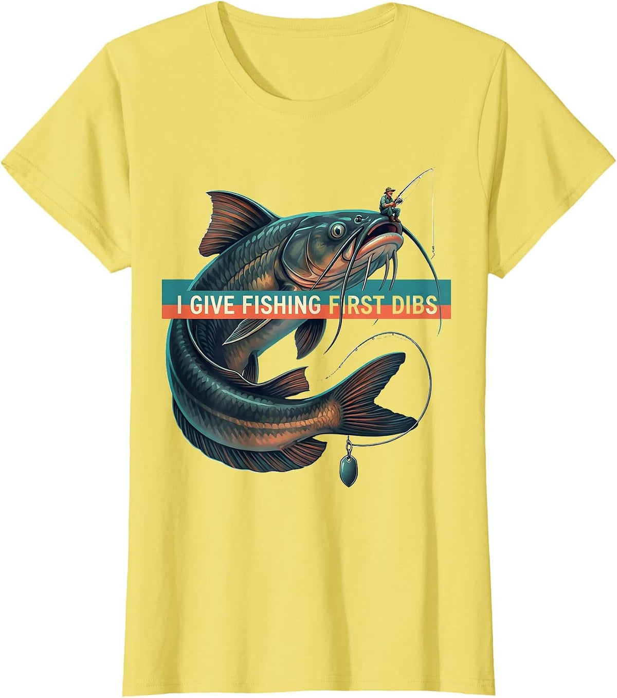 I Give Fishing First Dibs Funny Fishing Dad Humor Father's T-Shirt - Lemon Yellow
