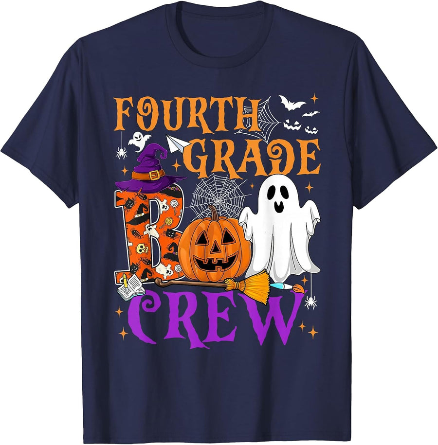 4th Grade Boo Crew Teacher Student Funny Halloween Costume T-Shirt - Navy Blue