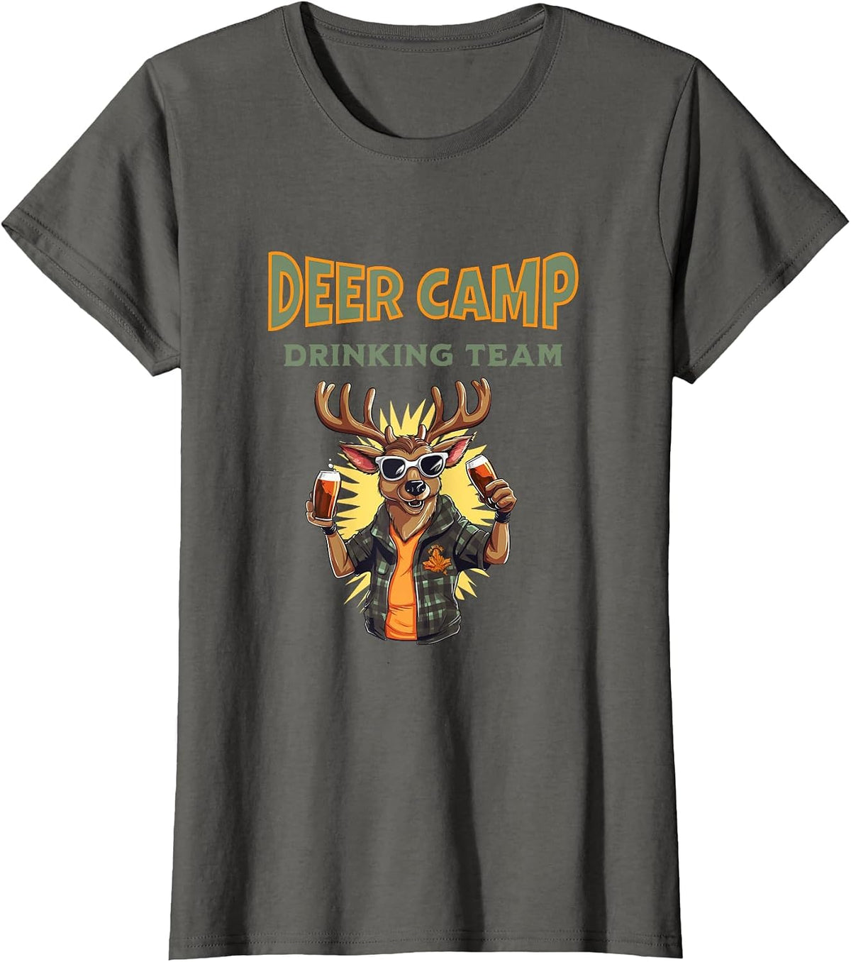 Deer Camp Drinking Team - Fun for Buck Hunters Deer Hunting T-Shirt - Asphalt Grey