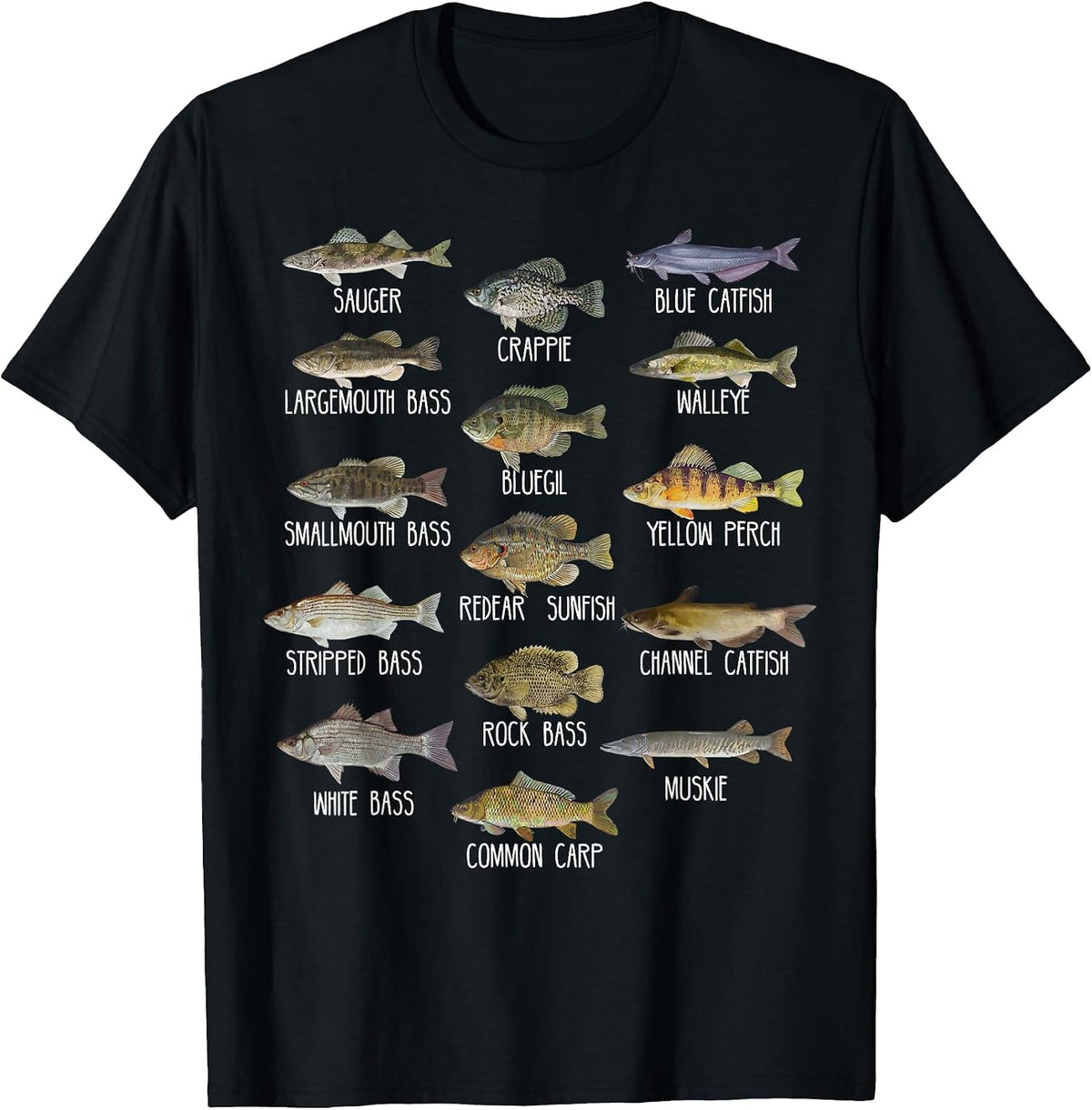 Types of Freshwater Fish Species Biology Fishing T-Shirt - Black