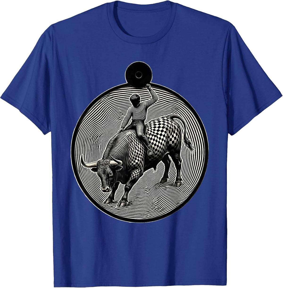 Men's Dot Boys Round Head Boy Bull Riding Rodeo T-Shirt - Royal Blue