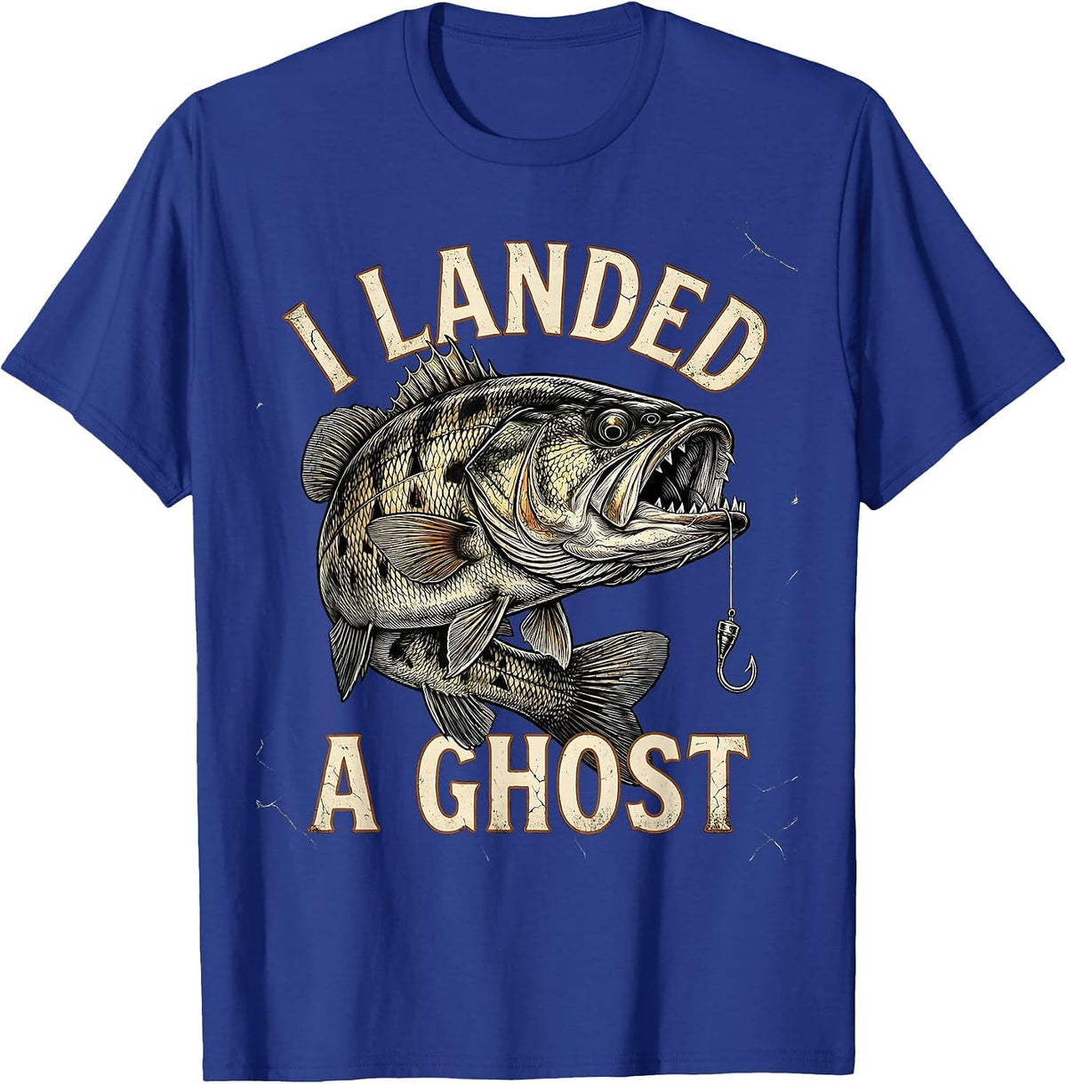 I Landed A Ghost Distressed Halloween Fishing Ghost Bass T-Shirt - Royal Blue
