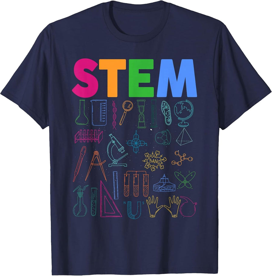 STEM Science Technology Engineering Math Teacher T-Shirt - Navy Blue
