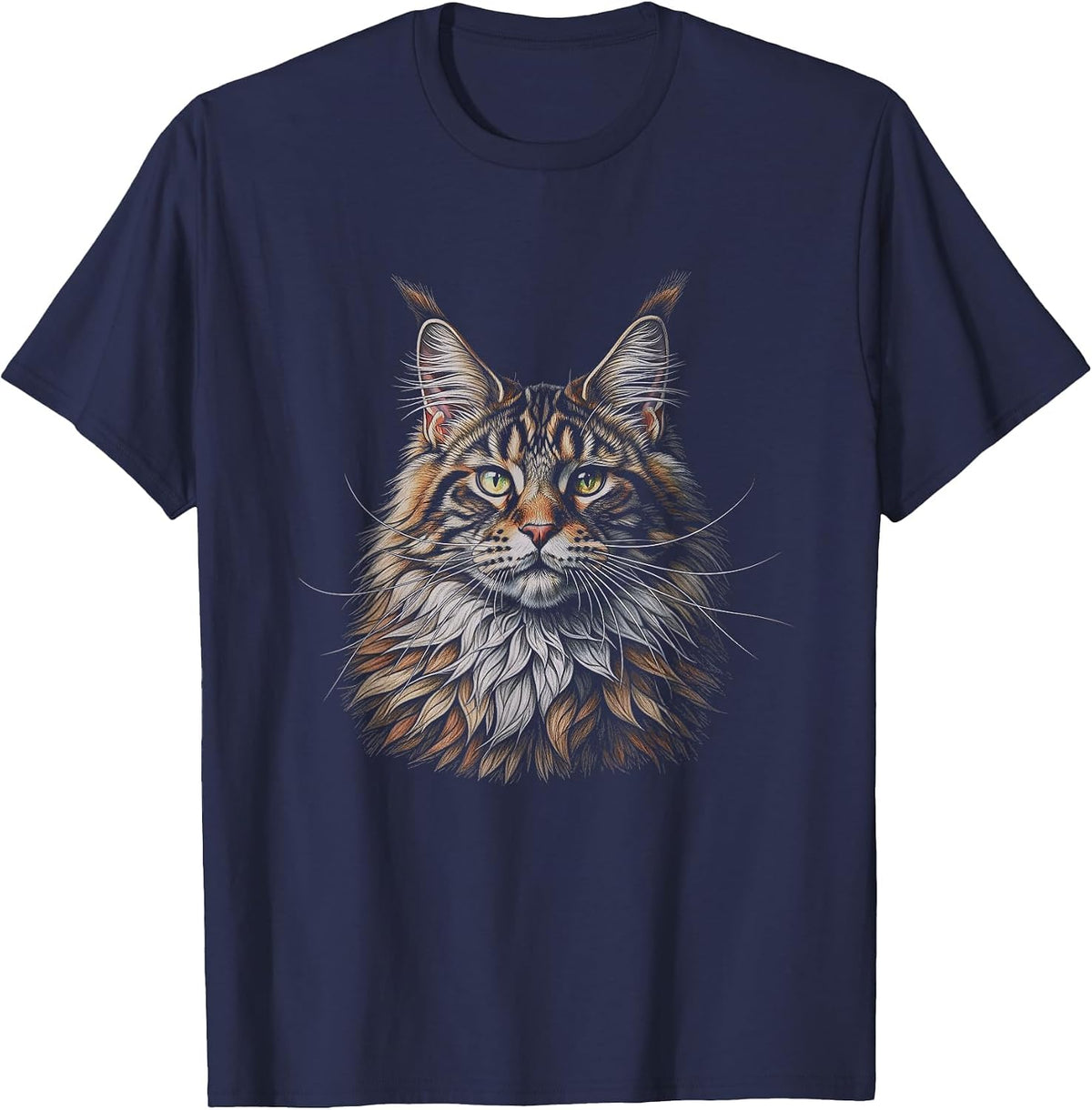 Maine Coon Cat Drawing Art Design T-Shirt - Navy Blue