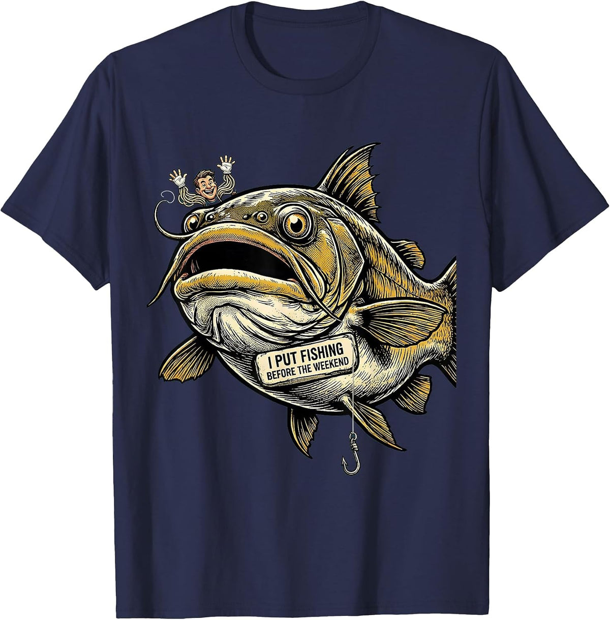 I Put Fishing Before The Weekend Funny Fishing Dad Humor T-Shirt - Navy Blue
