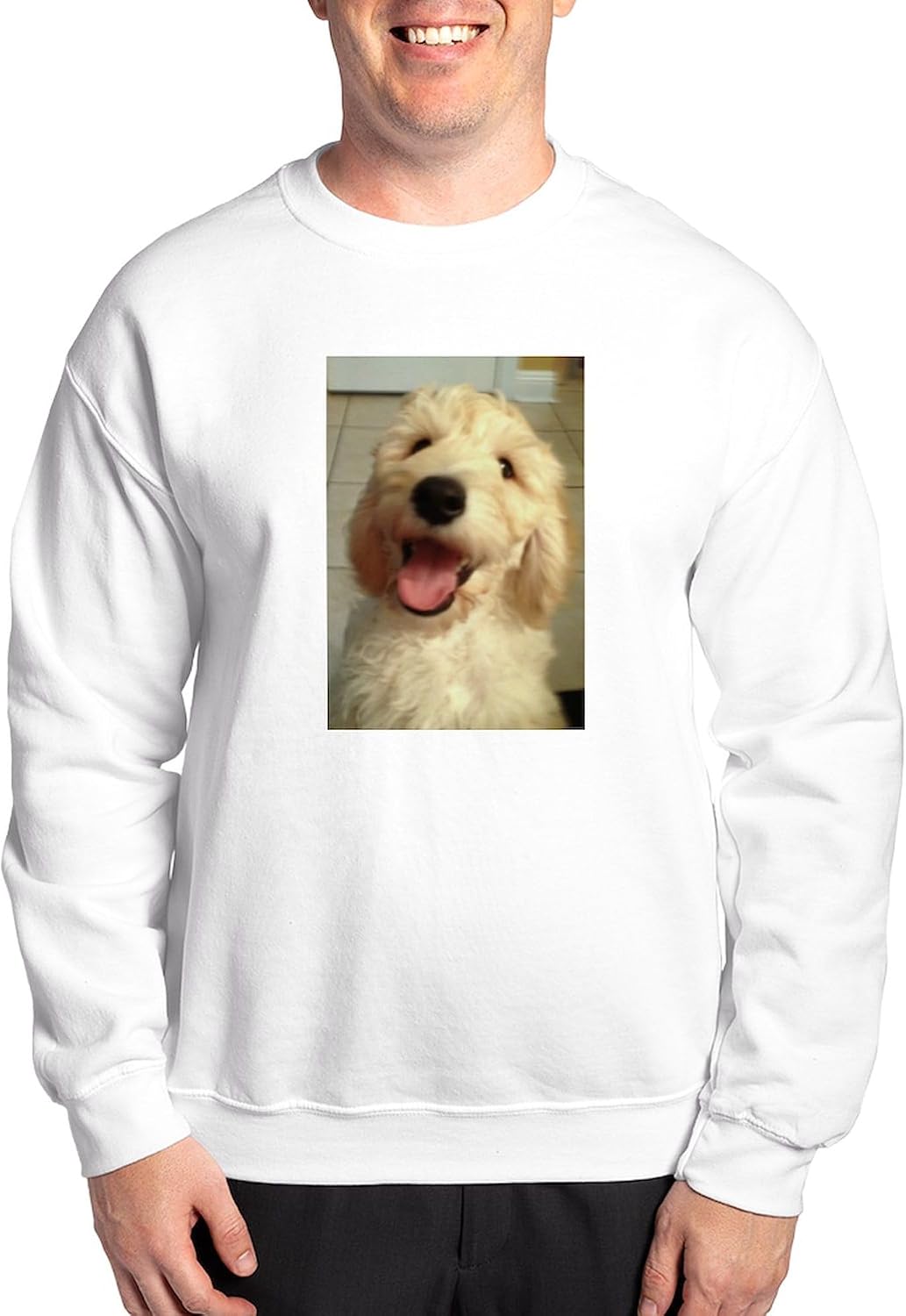 CafePress Happy Goldendoodle Sweatshirt Classic Crew Neck Light Sweatshirt - White