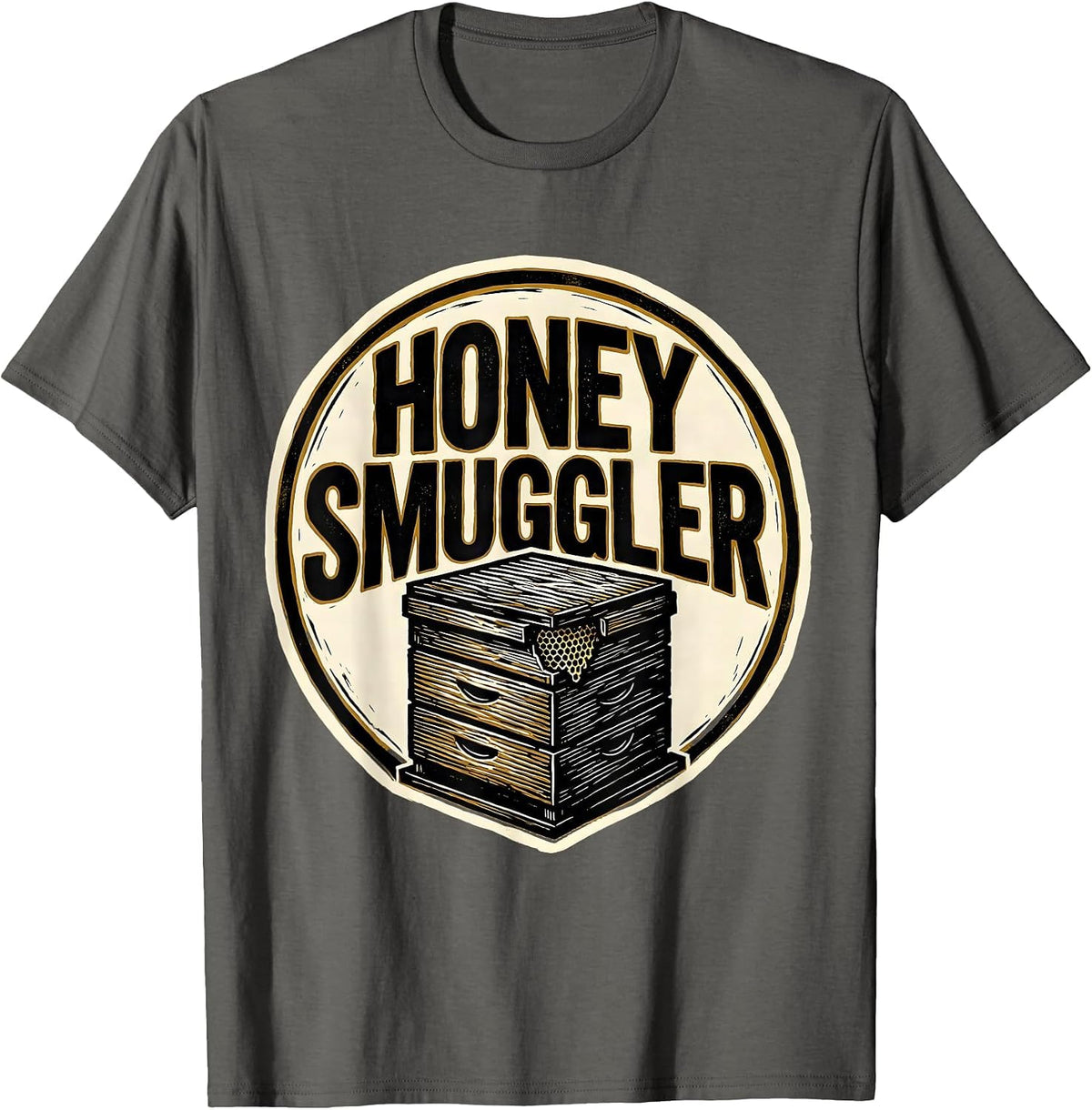 Men's Honey Smuggler Linocut Beekeeper Humor Vintage Craft Pride T-Shirt - Asphalt Grey