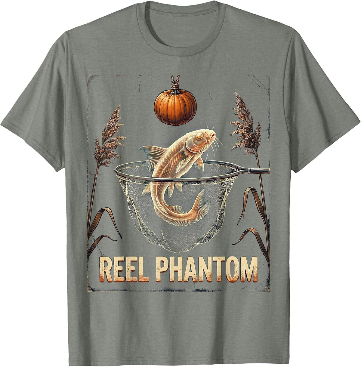 Men's Reel Phantom Vintage Halloween Fishing Ghost Fisherman Men T-Shirt - Olive Heather