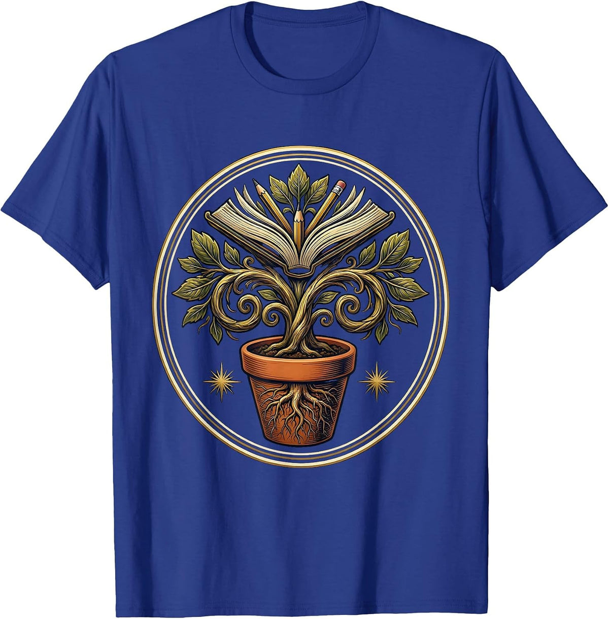 4th Grade Teacher Potted Plant Growing Letters T-Shirt - Royal Blue