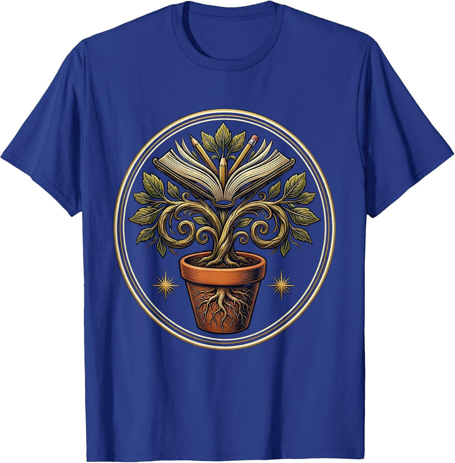 4th Grade Teacher Potted Plant Growing Letters T-Shirt - Royal Blue