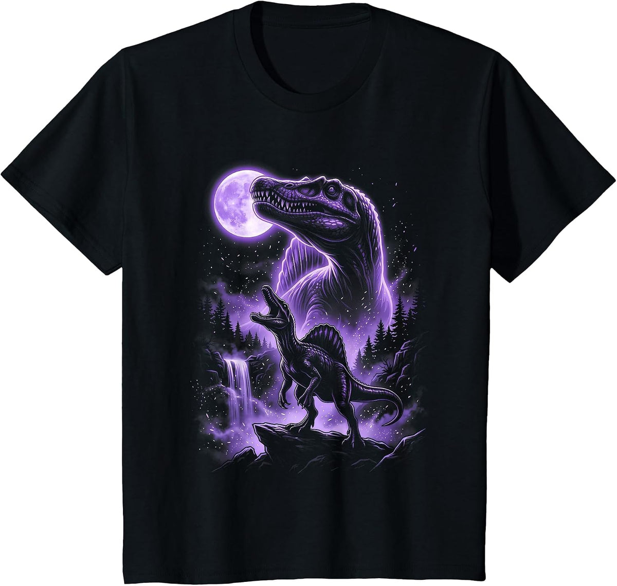 Spinosaurus Silhouette Mystical Moon Dinosaur T-Shirt - Black