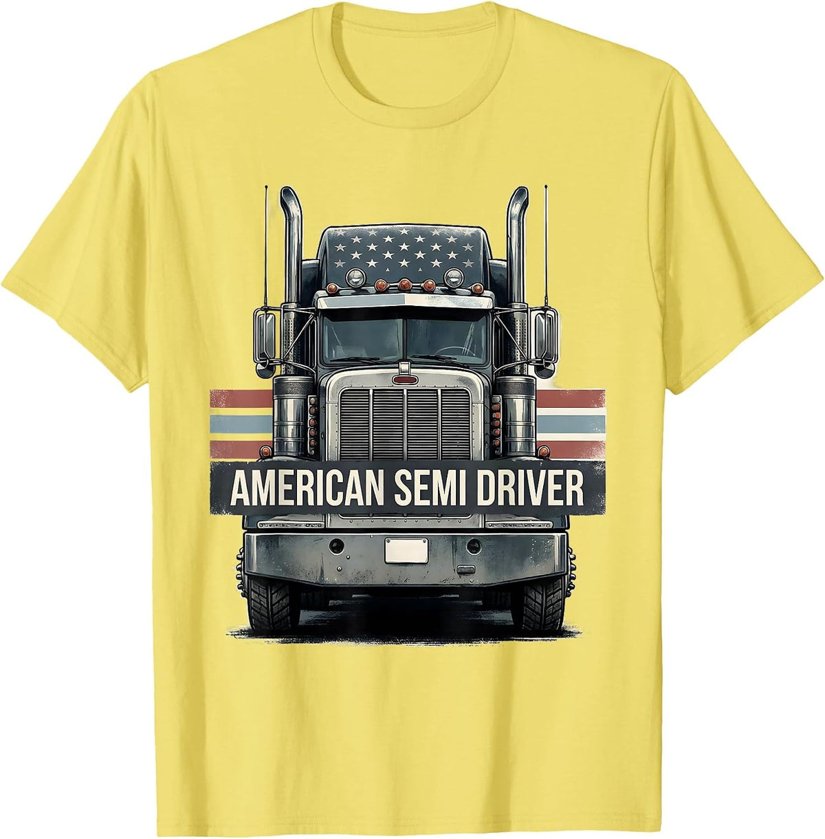 Men's American Semi Driver Patriotic Semi Truck Driver Trucker T-Shirt - Lemon Yellow