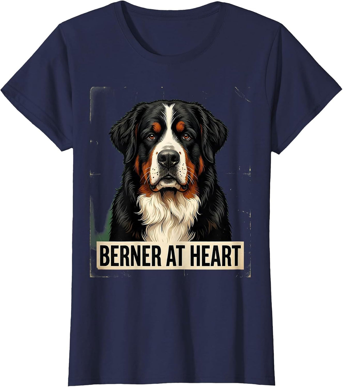 Women's Berner At Heart Vintage Bernese Mountain Dog Lover Gift T-Shirt - Navy Blue