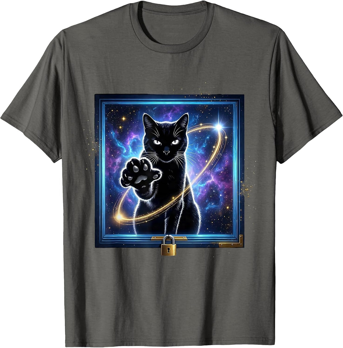 Men's Cosmic Cat Quantum Physics Science Enthusiast Humor T-Shirt - Asphalt Grey