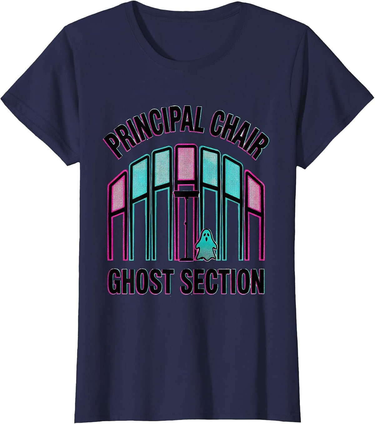 Women's Principal Chair Ghost Section Whimsical Music Teacher T-Shirt - Navy Blue