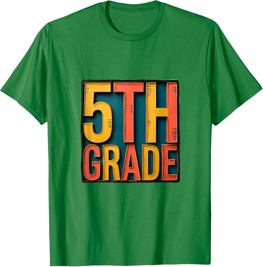 Men's Groovy 5th Grade Back To School First Day of Fifth Grade T-Shirt - Kelly Green