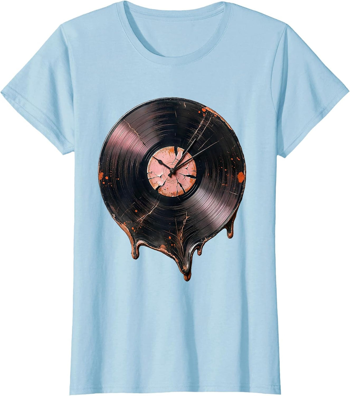 Melting Vinyl Record Surreal Rock Art T-Shirt - Baby Blue