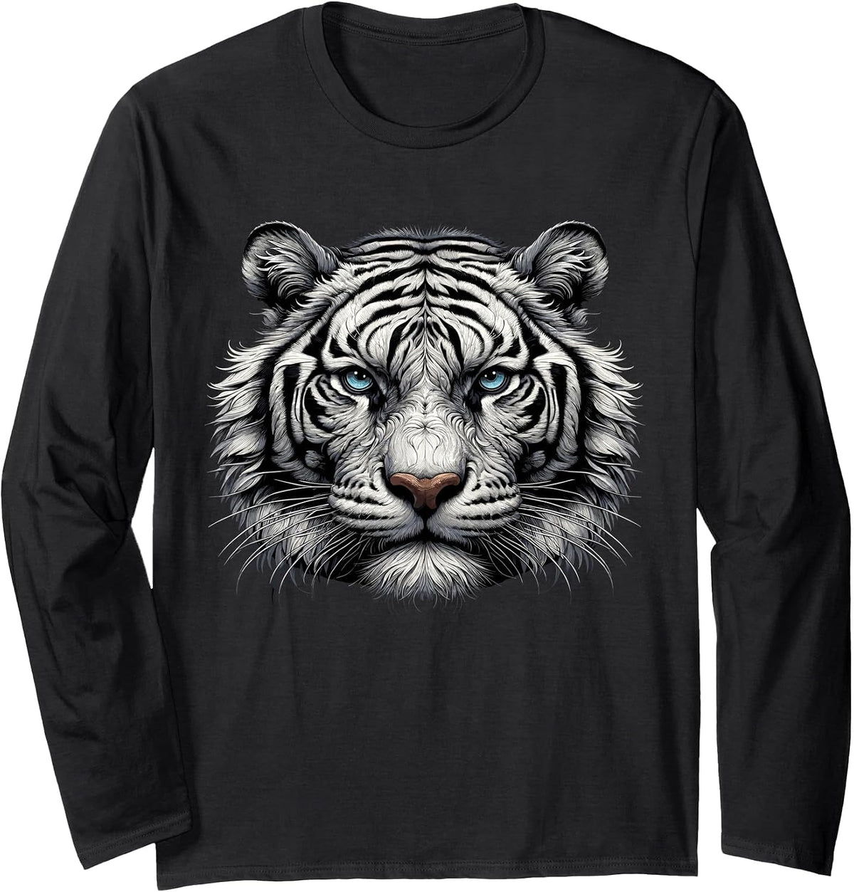 White Bengal Tiger Animal Long Sleeve T-Shirt - Adult Unisex Black