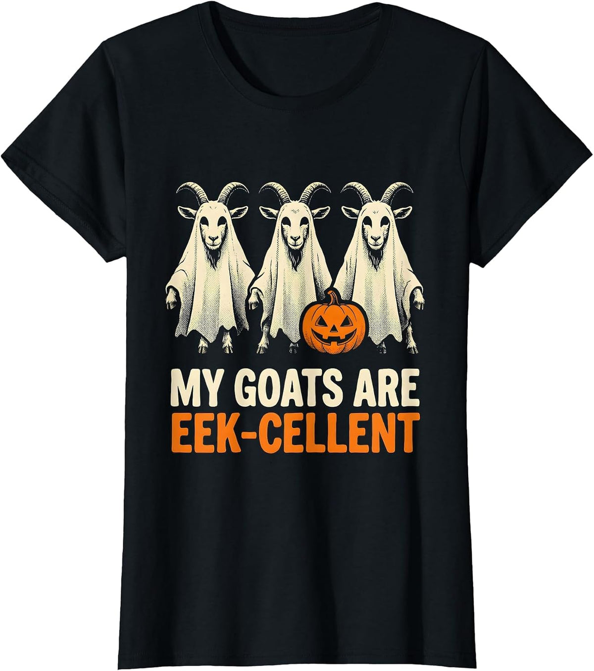 My Goats Are Eek-cellent Funny Goat Ghost Halloween Farm T-Shirt - Black
