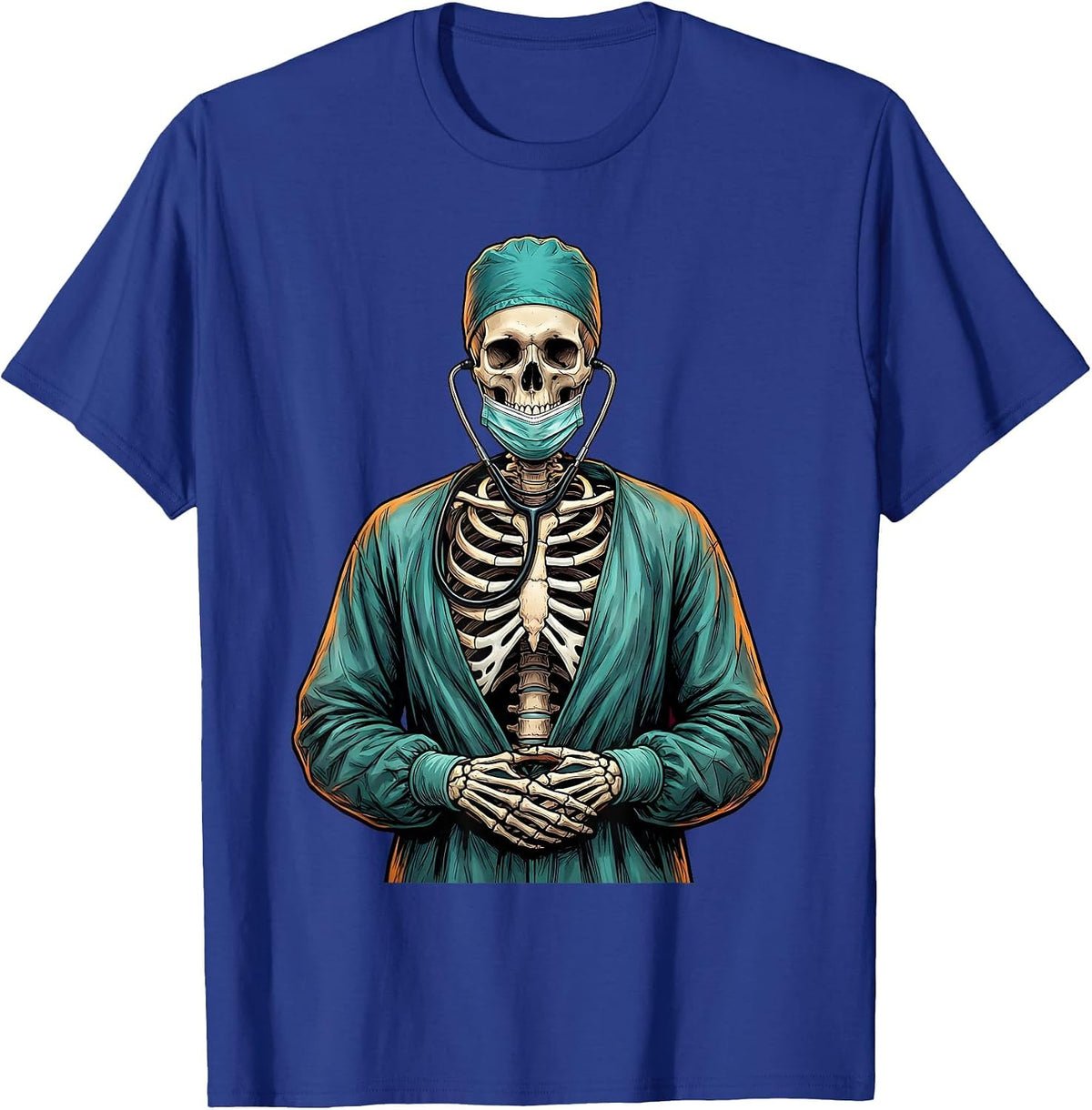 Healthcare Hero Skeleton Surgeon Graphic T-Shirt - Royal Blue