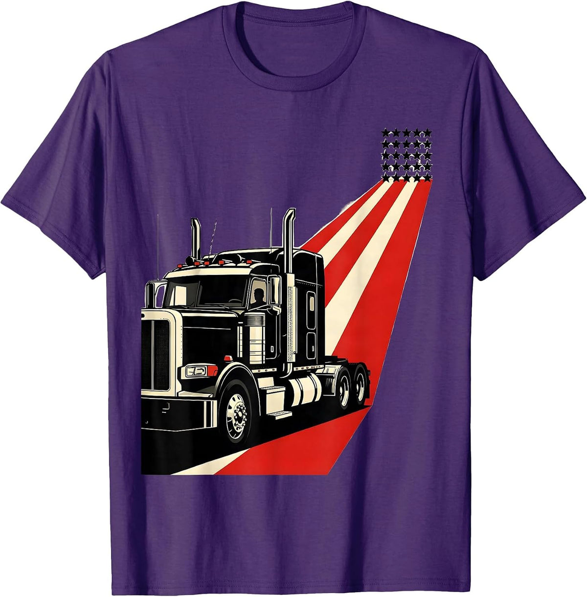 Semi Truck American Flag Driver Trucker Patriotic T-Shirt - Purple