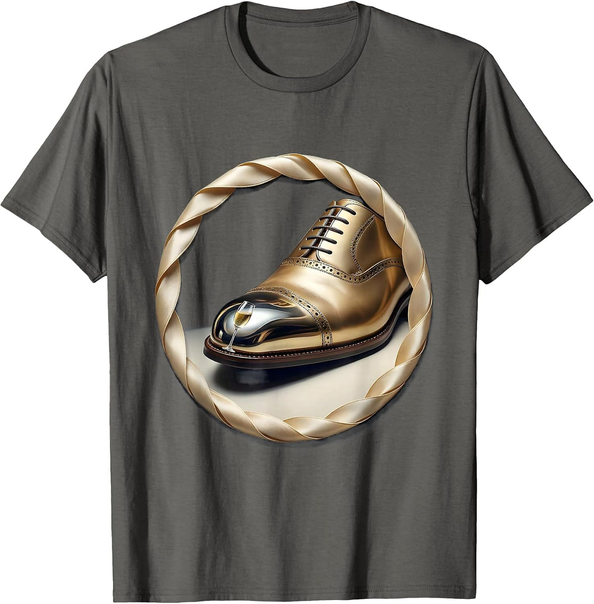 Men's Tuxedo Elegance Champagne Glass Dress Shoes Graphic T-Shirt - Asphalt Grey