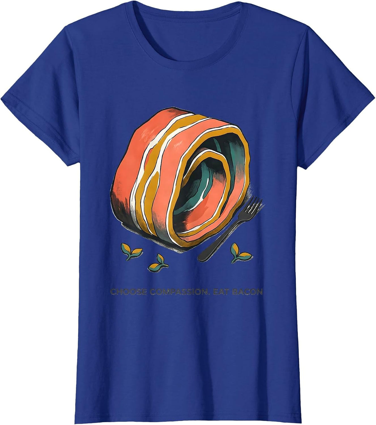 Women's Choose Compassion Eat Bacon Midcentury Modern Carnivore Diet T-Shirt - Royal Blue