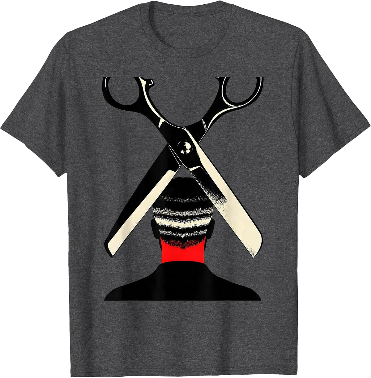Men's Barber Scissors Silhouette Vintage Hairdresser Christmas T-Shirt - Dark Heather Grey