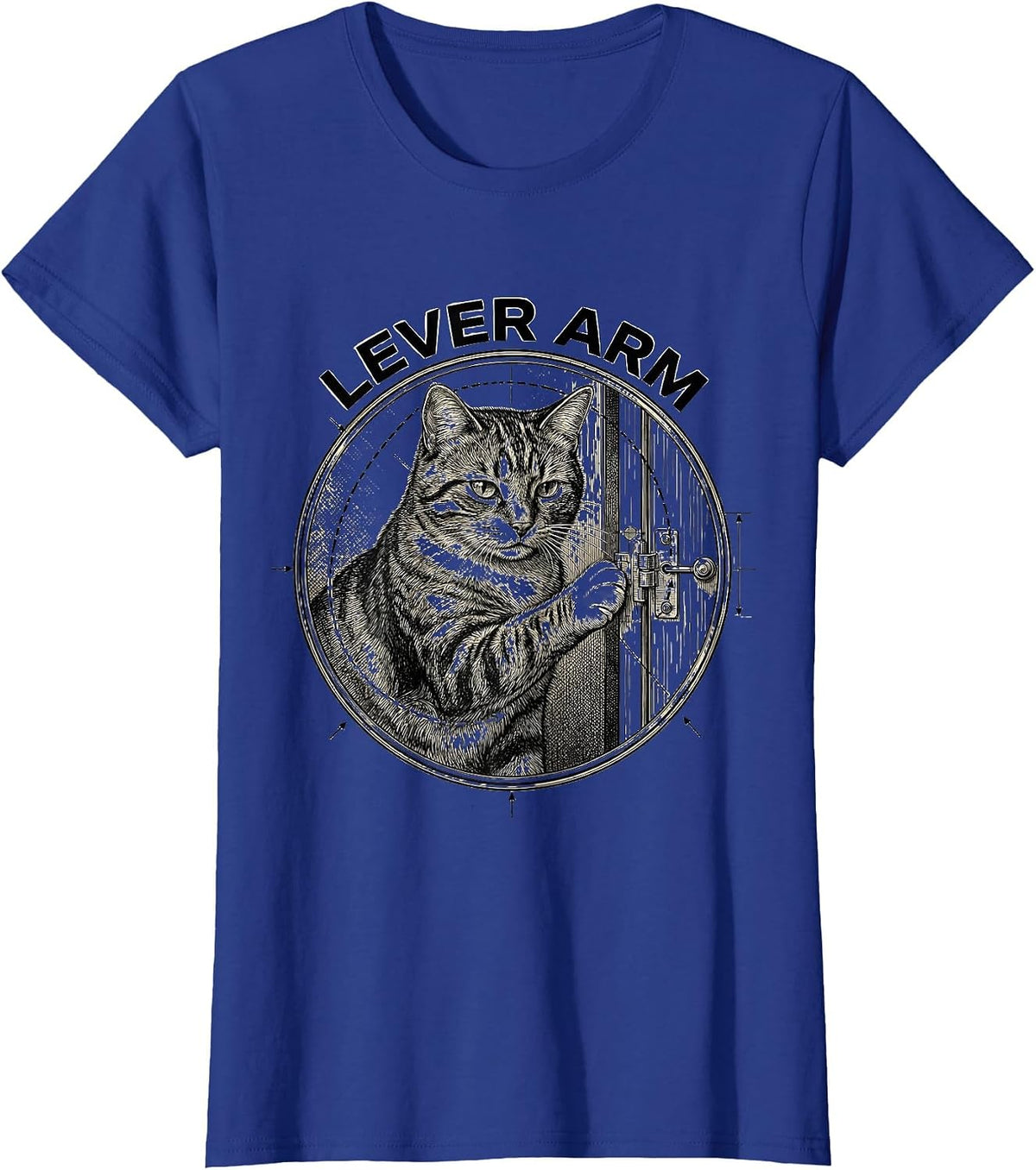 Women's Lever Arm Funny Cat Physics Humor Science Teacher Gift T-Shirt - Royal Blue
