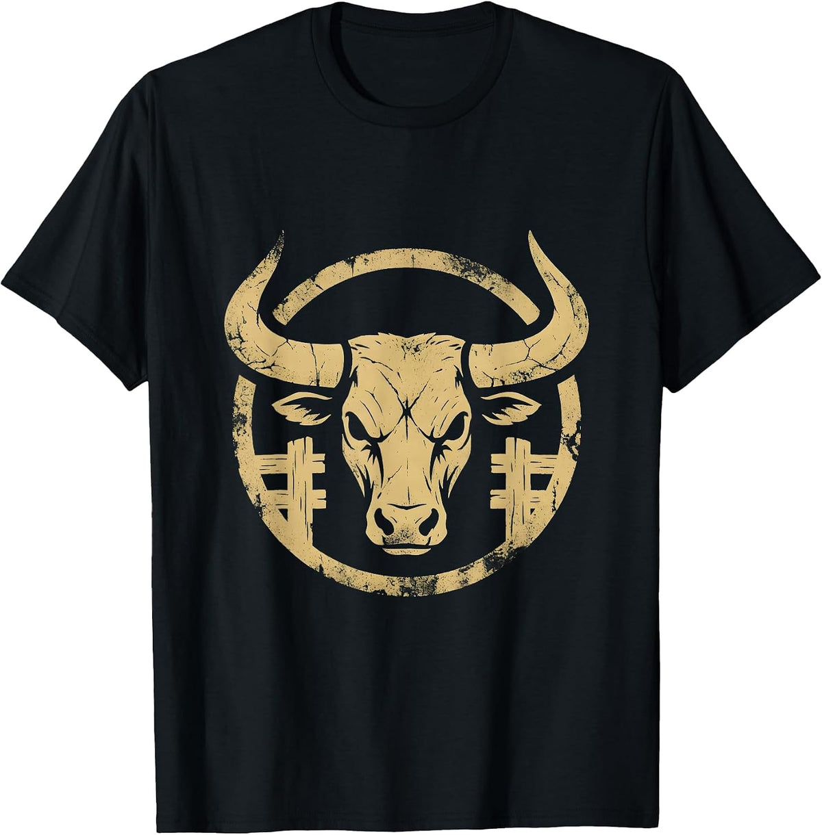 Men's Bull Bursting Through Rodeo Gate Graphic Tee T-Shirt - Black