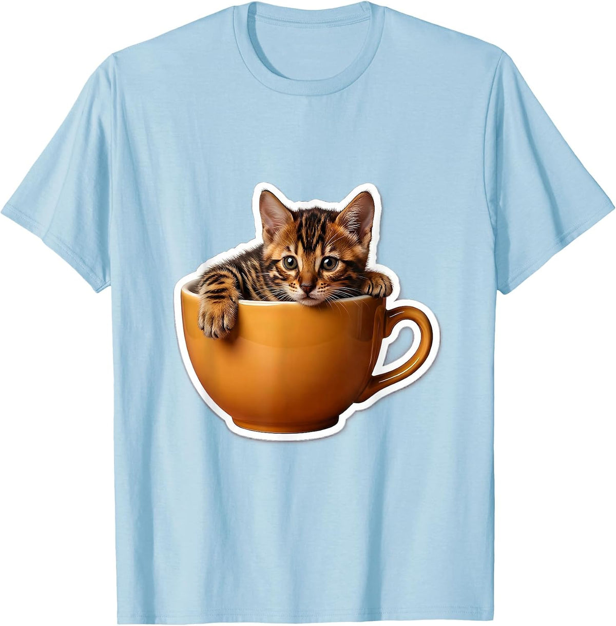 Bengal Cat Kitten in Teacup Cute Wholesome Gift T-Shirt - Baby Blue