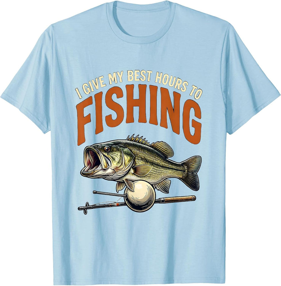 Men's I Give My Best Hours To Fishing Funny Fishing Humor T-Shirt - Baby Blue