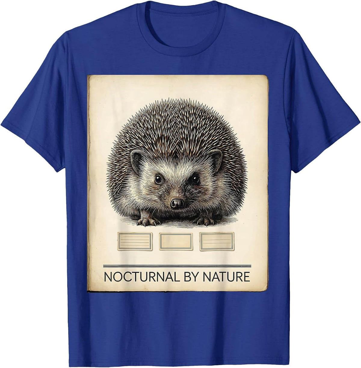 Men's Nocturnal By Nature Botanical Hedgehog Lover Quirky Humor T-Shirt - Royal Blue