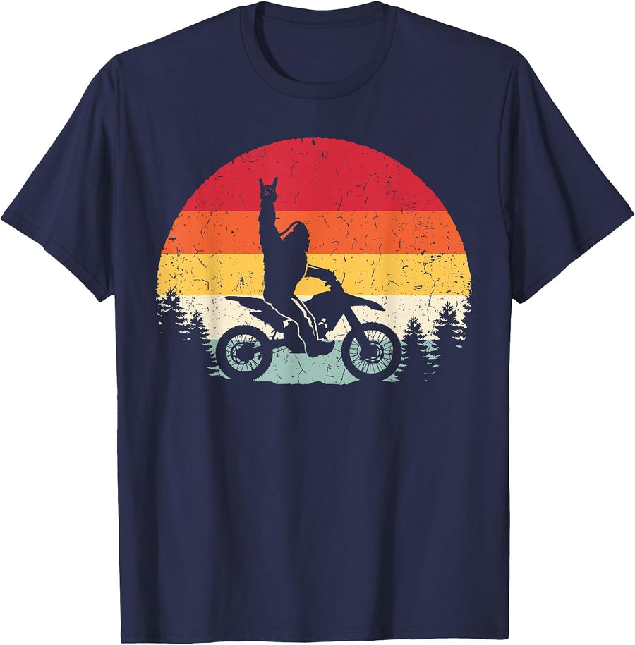 Bigfoot Dirt Bike Motocross Funny Sasquatch Enduro Vintage T-Shirt - Navy Blue
