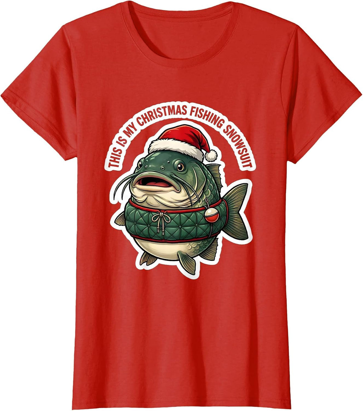 This Is My Christmas Fishing Snowsuit Funny Fisherman Gift T-Shirt - Red