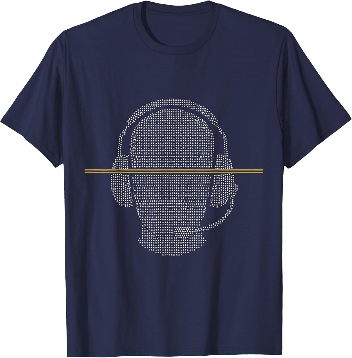 Dispatch Headset Stars Thin Gold Line 911 Dispatcher T-Shirt - Navy Blue