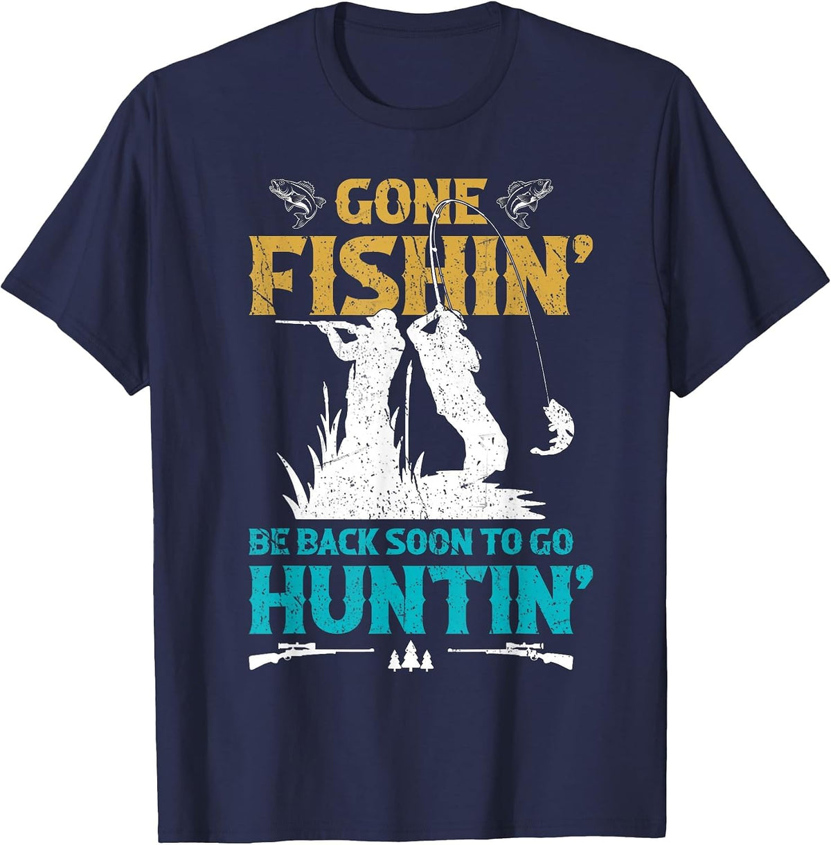 Funny Fishing Hunting for Catfishing Deer Hunting Men Boys T-Shirt - Navy Blue