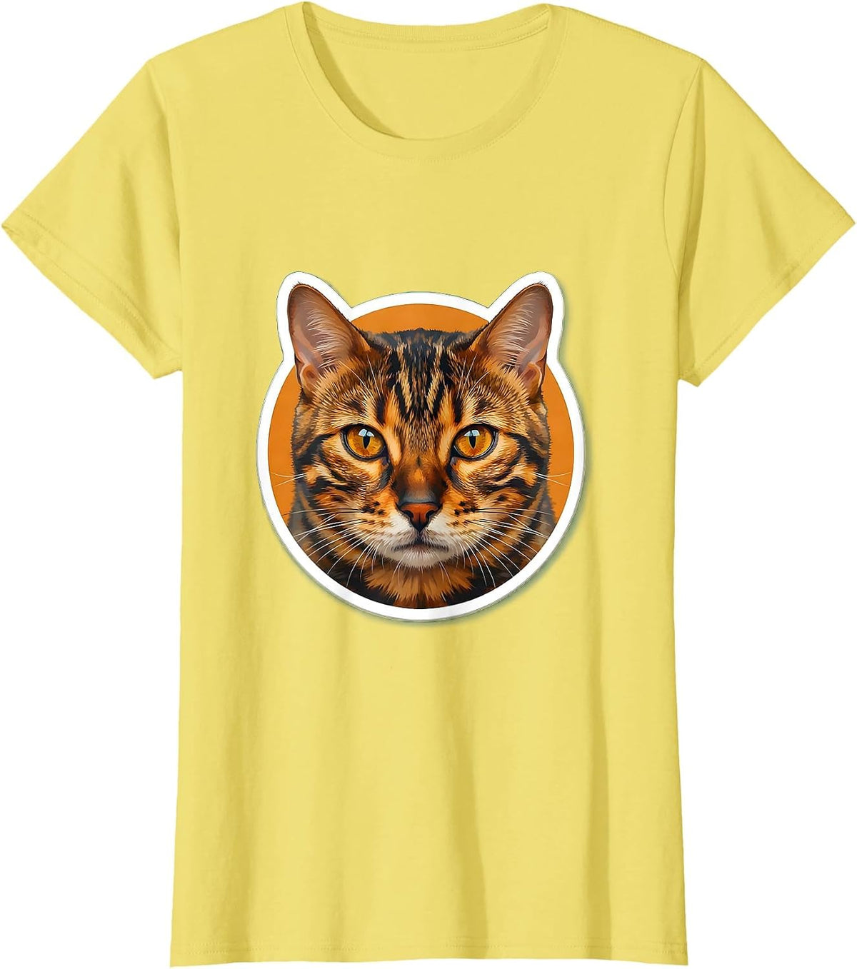 Women's Bengal Cat Close-Up Portrait with Piercing Eyes T-Shirt - Lemon Yellow