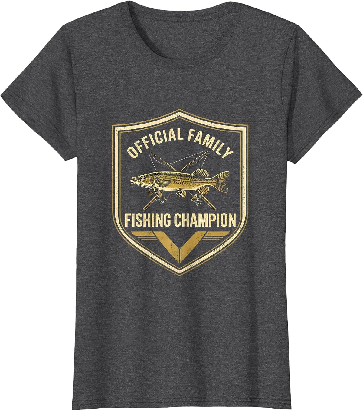 Women's Official Family Fishing Champion Funny Fishing Humor Gift T-Shirt - Dark Heather Grey