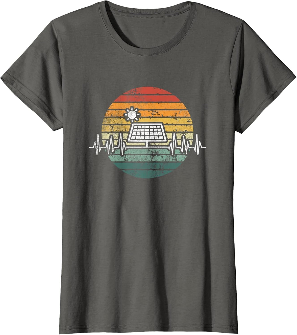 Solar Power Heartbeat Renewable Energy Lover Nature Apparel T-Shirt - Asphalt Grey
