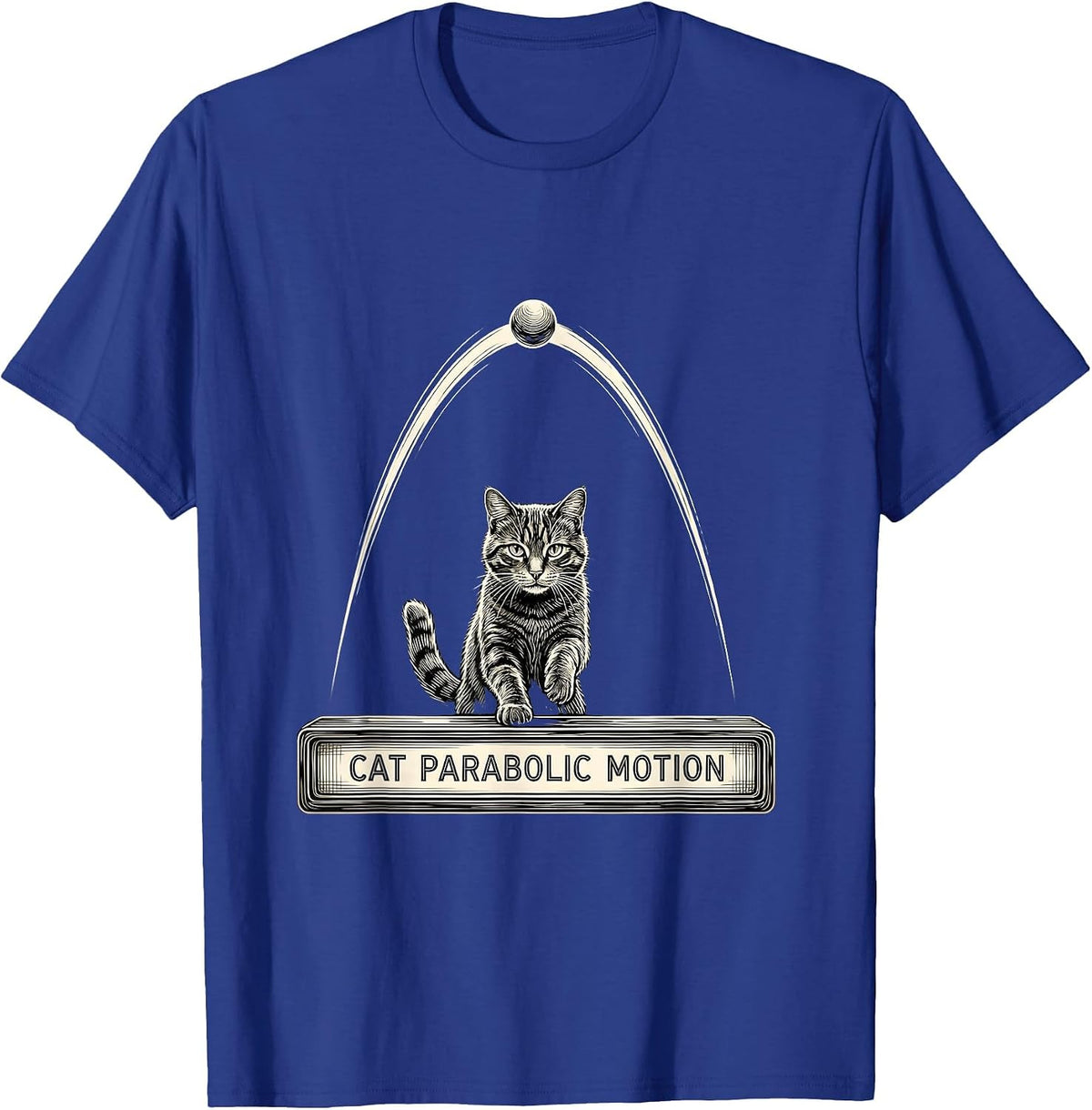 Men's Cat Parabolic Motion Funny Cat Physics Science Math Teacher T-Shirt - Royal Blue