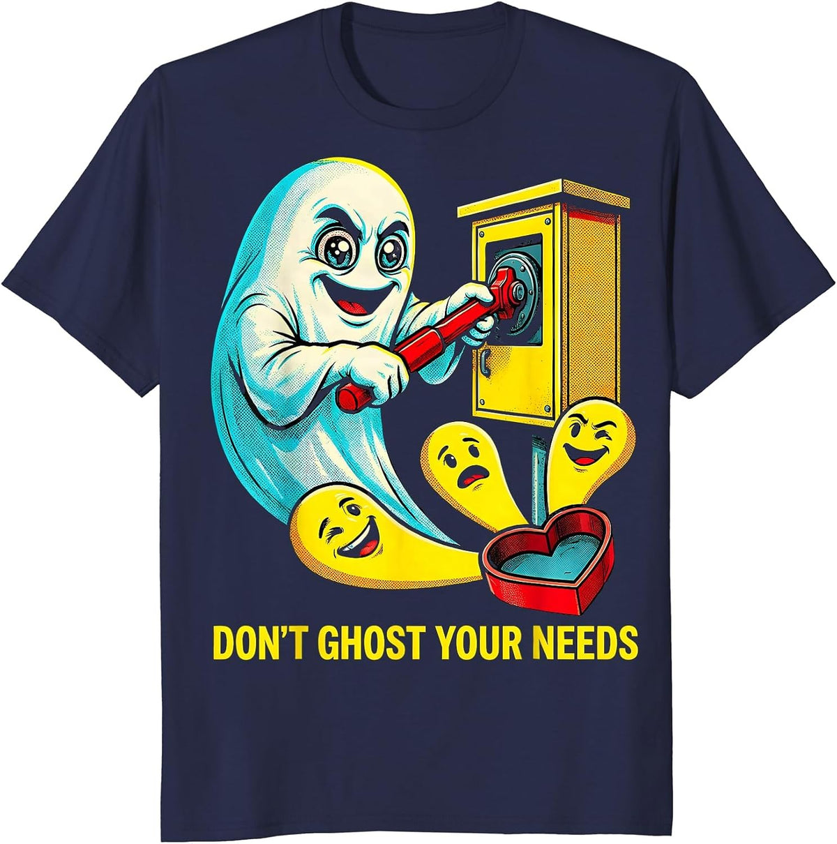 Don't Ghost Your Needs Pop Art Mental Health Halloween T-Shirt - Navy Blue