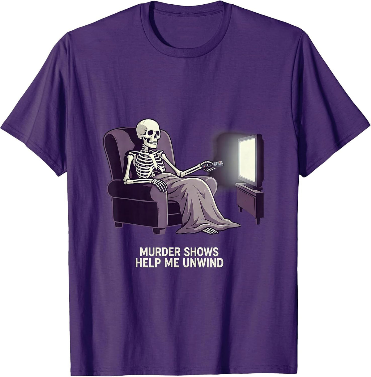 Men's Murder Shows Help Me Unwind Funny True Crime Lover Horror T-Shirt - Purple