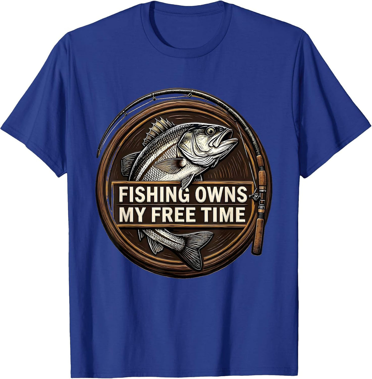 Men's Fishing Owns My Free Time Funny Fishing Humor Bass Fisherman T-Shirt - Royal Blue