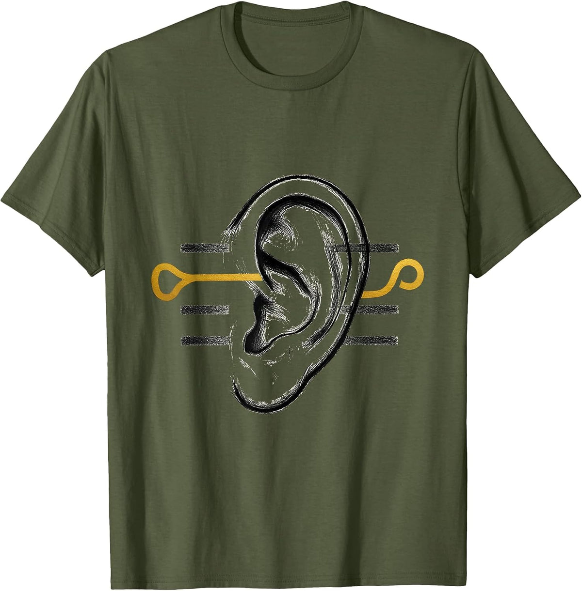 Ear Call Path Thin Gold Line 911 Dispatcher Tribute T-Shirt - Olive Green