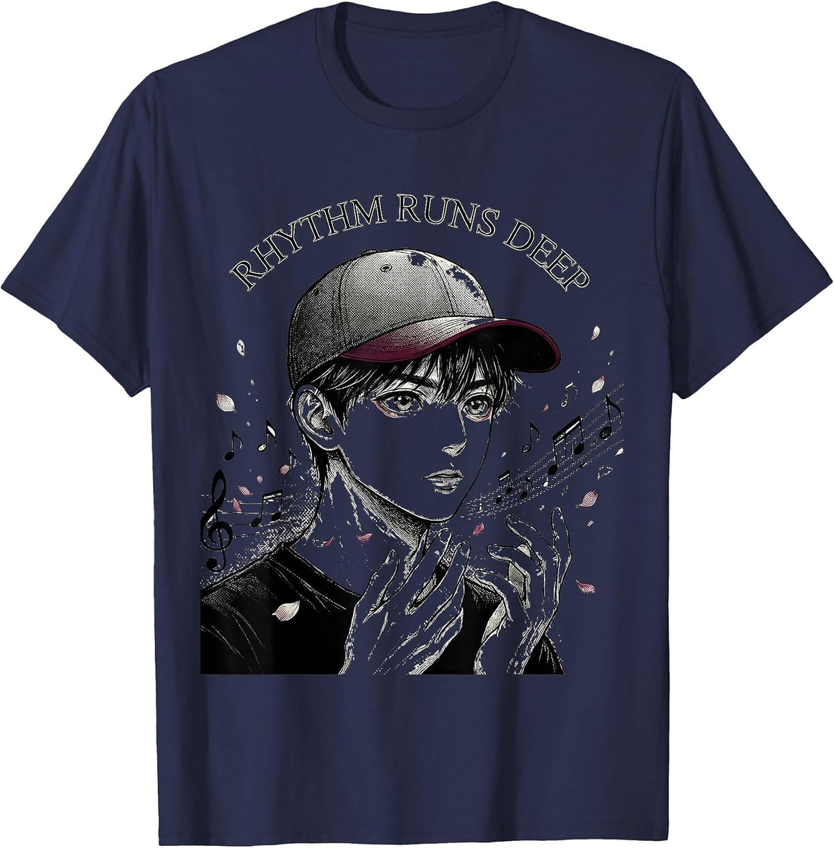 Men's Rhythm Runs Deep Hip Hop Graphic Design T-Shirt - Navy Blue