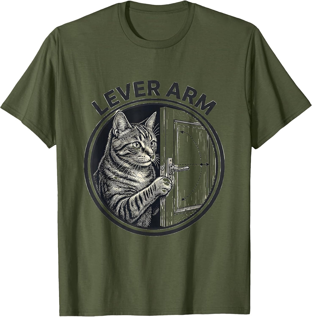 Men's Lever Arm Funny Cat Physics Humor Science Teacher Gift T-Shirt - Olive Green