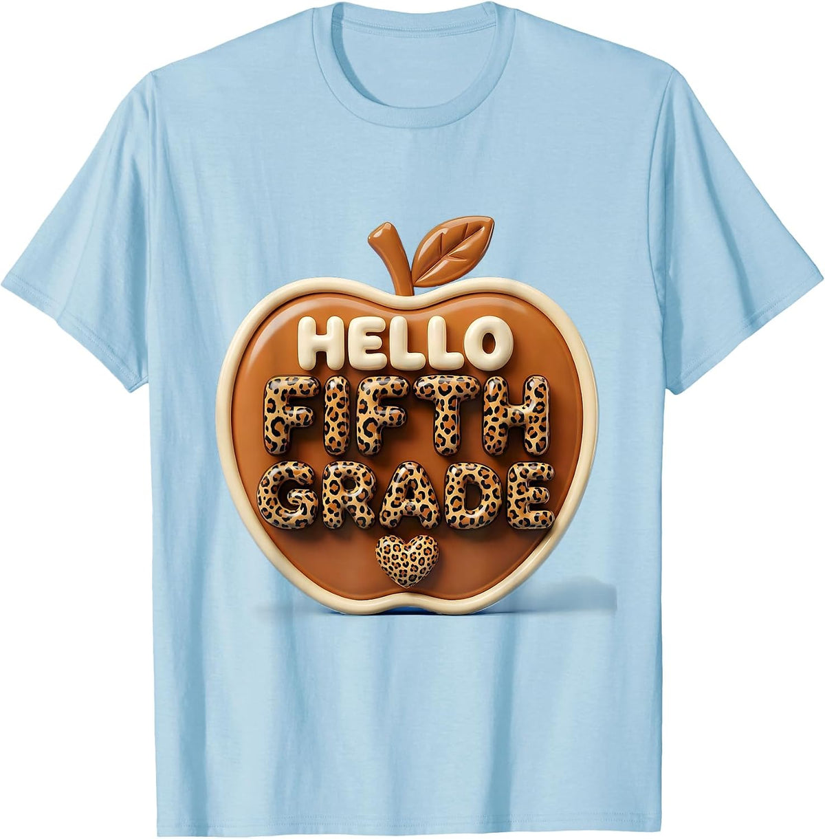 Hello Fifth Grade Cute Leopard Kawaii Back To School Teacher T-Shirt - Baby Blue