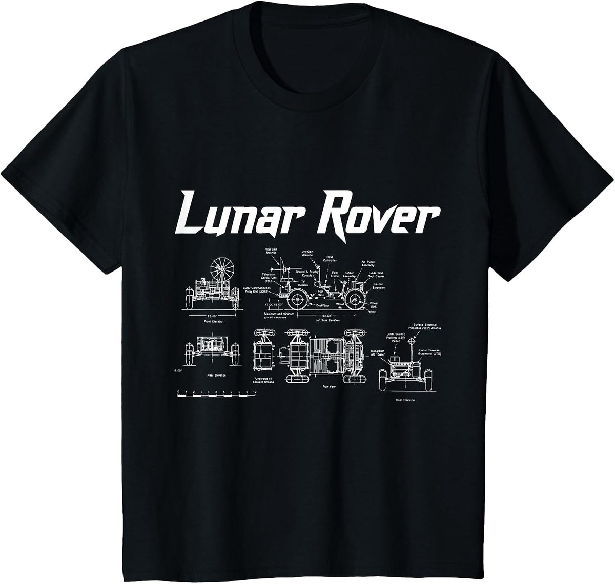 Lunar Rover Vehicle Blueprint Design Moon Landing T-Shirt - Black